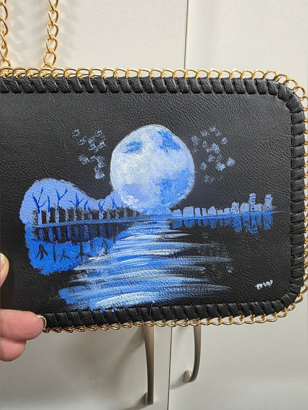 Hand-Painted Faux Leather Guitar Crossbody Bag